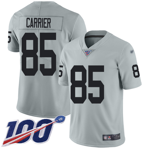 Men Oakland Raiders Limited Silver Derek Carrier Jersey NFL Football 85 100th Season Inverted Legend Jersey